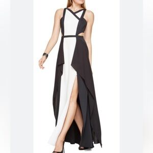 BCBGMaxAzria Black and White Colorblock Cutout Maxi Dress